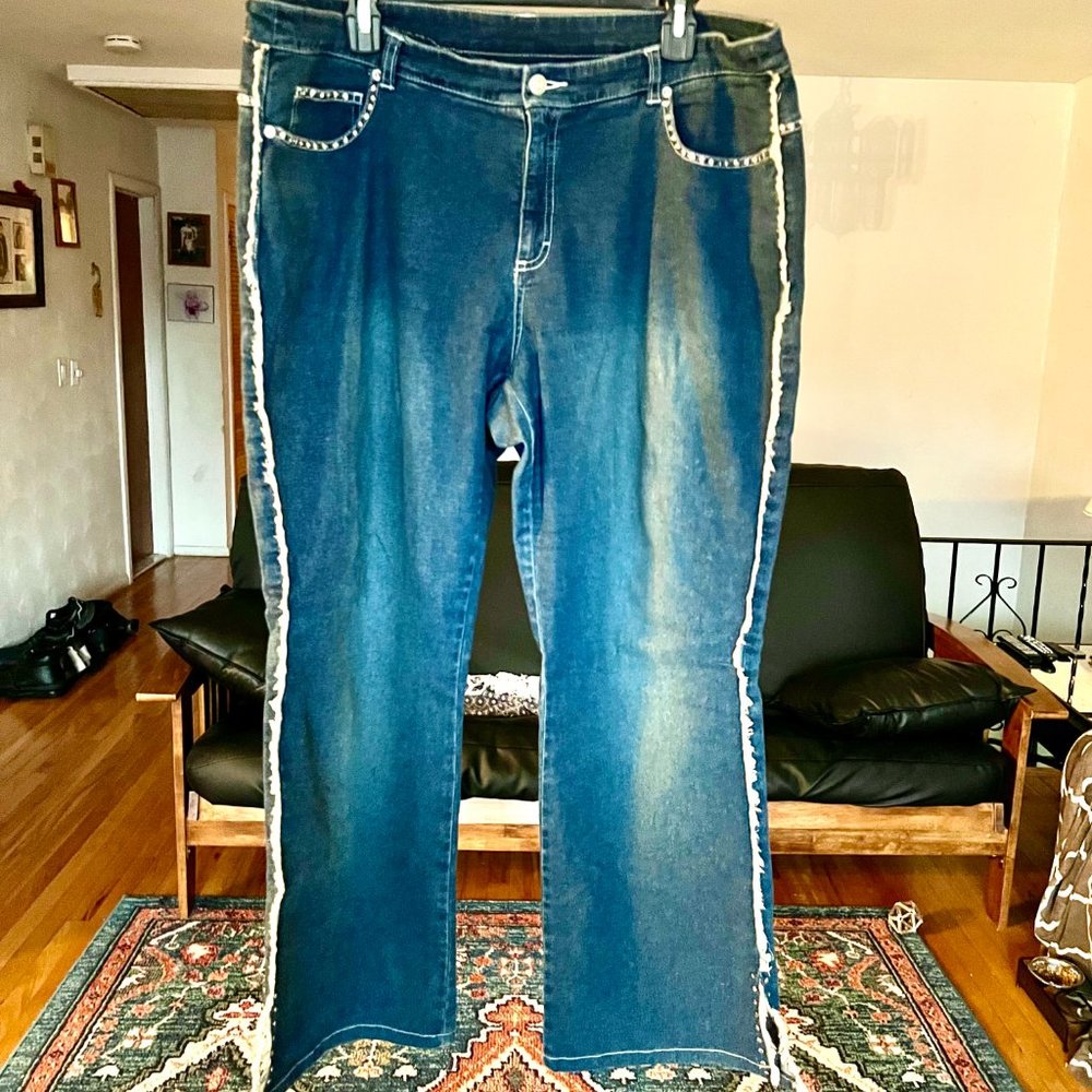 NEWPORT JEANS Jeanology Side Frayed Split Hem Studded JEANS Sz. 16